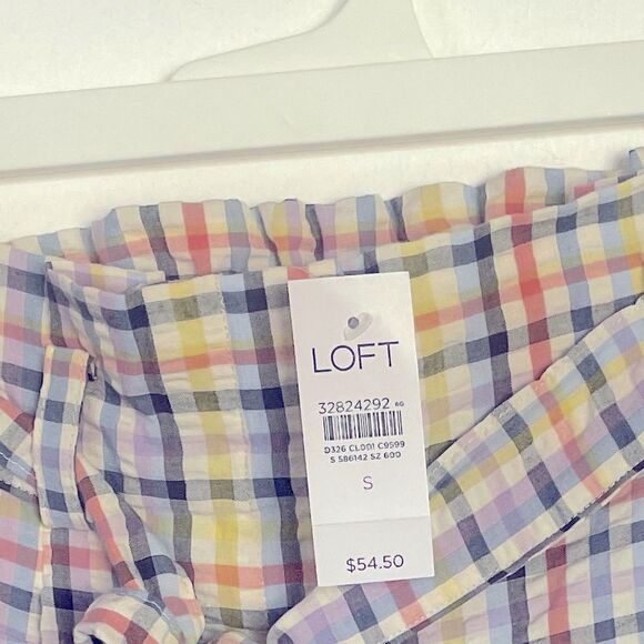 NWT LOFT High Waist Paperbag Shorts in Plaid - Picture 12 of 12